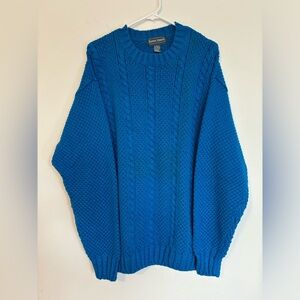Vintage 90s Cable Knit Thick Nautical Pullover Sweatshirt • Mens Large Blue